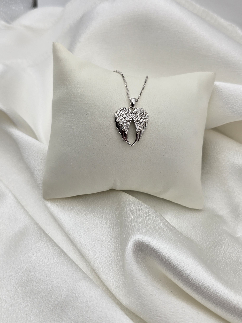 18k White Gold Over Sterling Silver 925 Angel Wing Heart Necklace